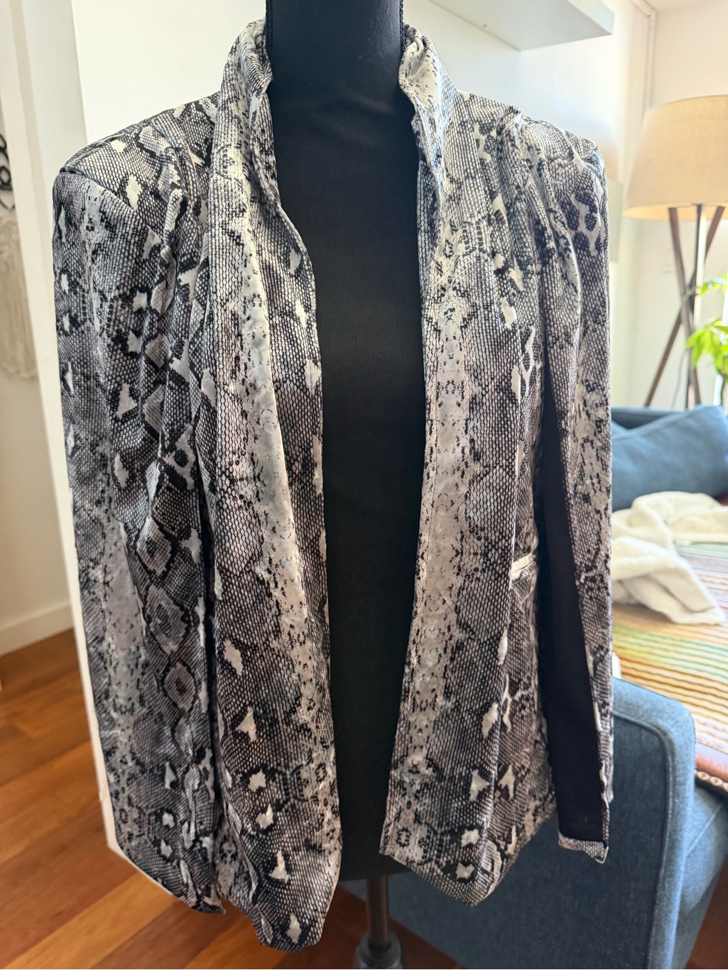Free People Snake-Print Open Front Blazer - Black & Gray